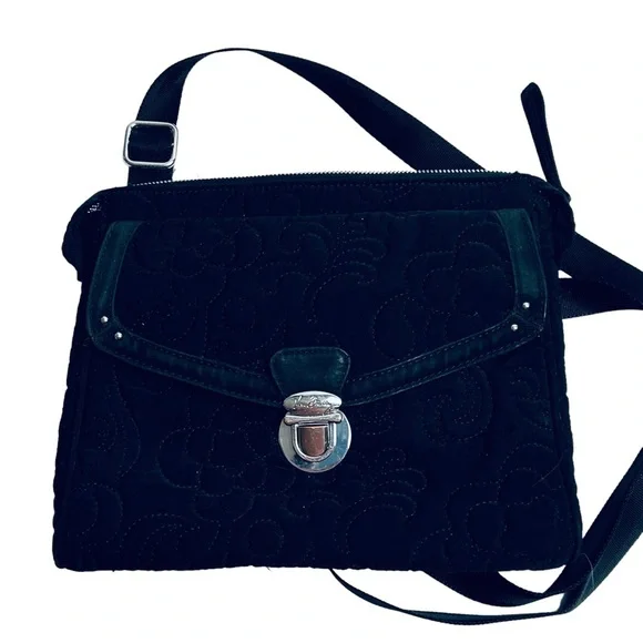 Vera Bradley Front Envelope Closure Cross Body Bag Black Quilted - Picture 2 of 11